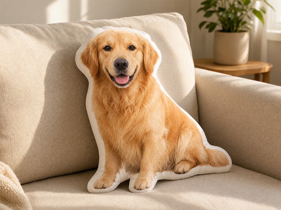 Die-cut golden retriever photo pillow